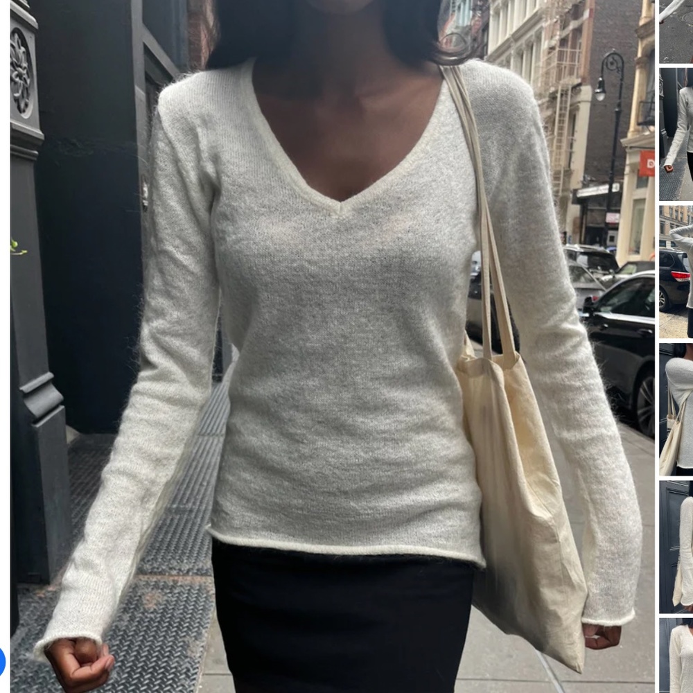 Brandy Melville ANDI MOHAIR V-NECK Cream SWEATER, Size XS/S